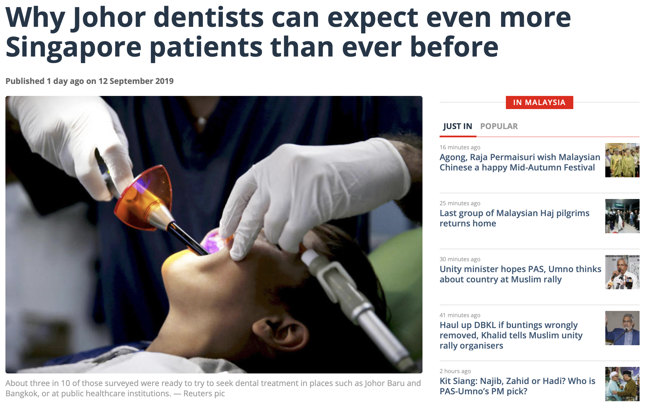 Malaymail.com article on Singapore dental care